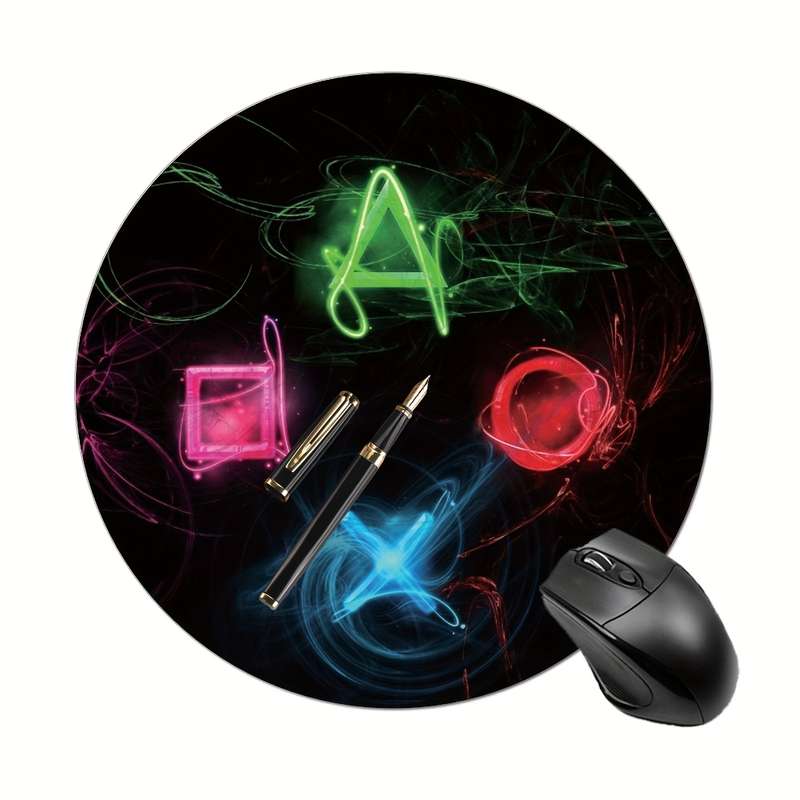 1pc Round Gaming Controller Button Pattern Mouse Pad Non-Slip Rubber Desk Mat for Office