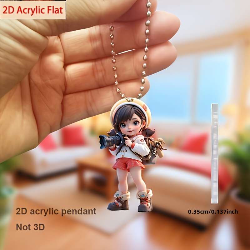 1pc 2D Flat    Acrylic Camera Girl Pendant Vibrant Photography-Themed Keychain with Cute Girl