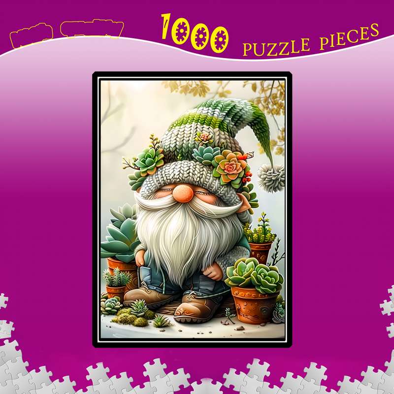 1000pcs Jigsaw Puzzle for Adults Thick Durable Paper Gnome Gardening Scene with Vib