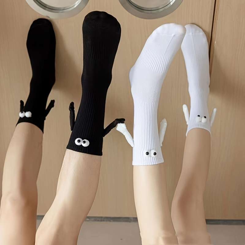 2 Pairs Black And White One Size High Elastic Socks