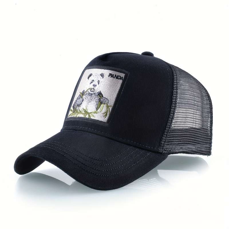 1pc Unisex Adjustable Baseball Cap with Panda Bamboo Embroidery Breathable Mesh Back Olive G