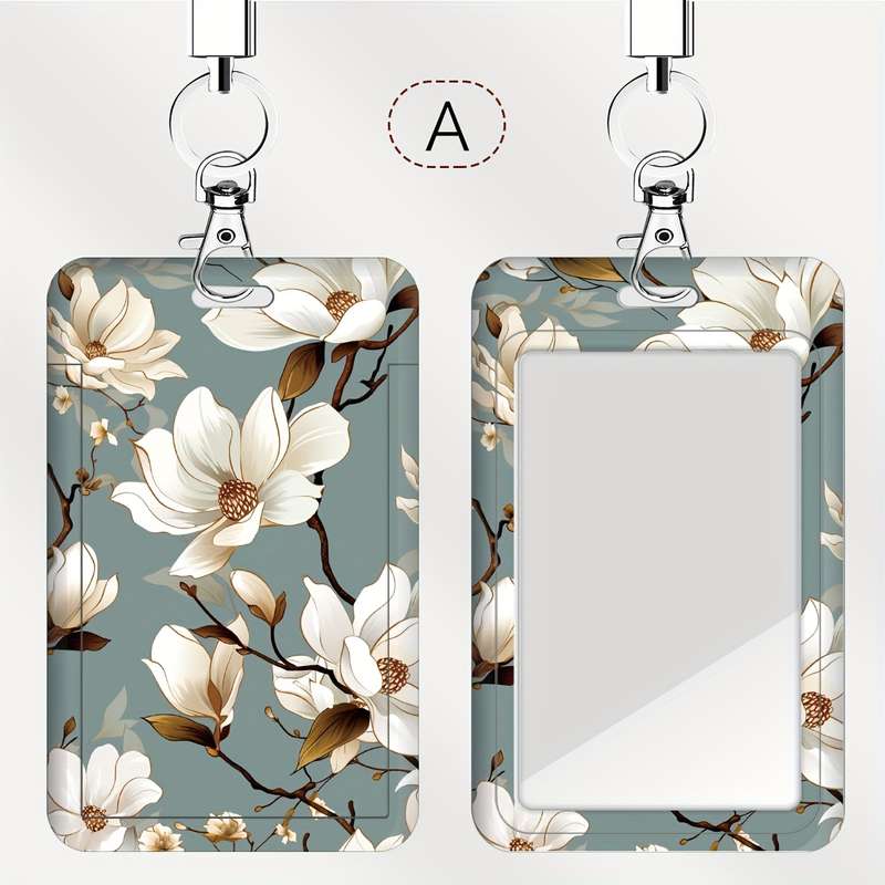 1pc A Card Holder for Doctors And Nurses Featuring a White Magnolia Flower Design Suitable for Bus