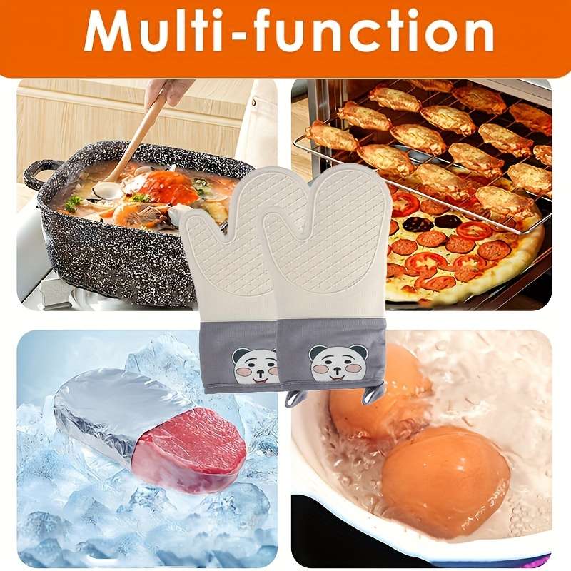 1pc Silicone Oven Gloves Panda Prints Oven Mitts Heat Resistant Kitchen Gloves with Soft Linin