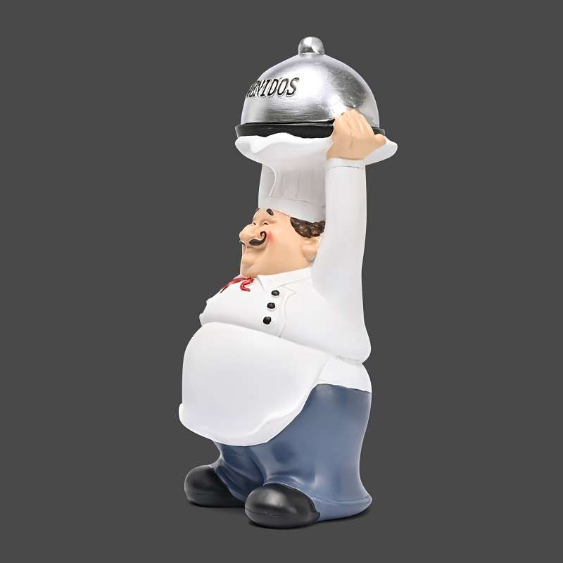1pc Vintage European Chef Figurine Resin "BIENVENIDOS" Welcome Sign Cartoon-Style Kitchen Decor