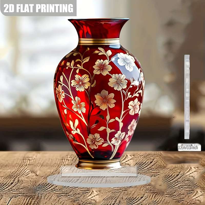 1pc 2D Flat    Acrylic Painting   Bohemian Red Bottle Acrylic Decorative Ornament