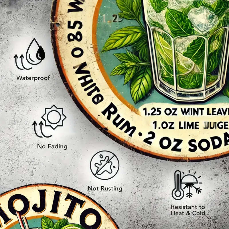 1pc Room Decor Vintage Havana Mojito Drink Aluminum Sign Mojito Recipe Wall Art for Home Kitchen Res