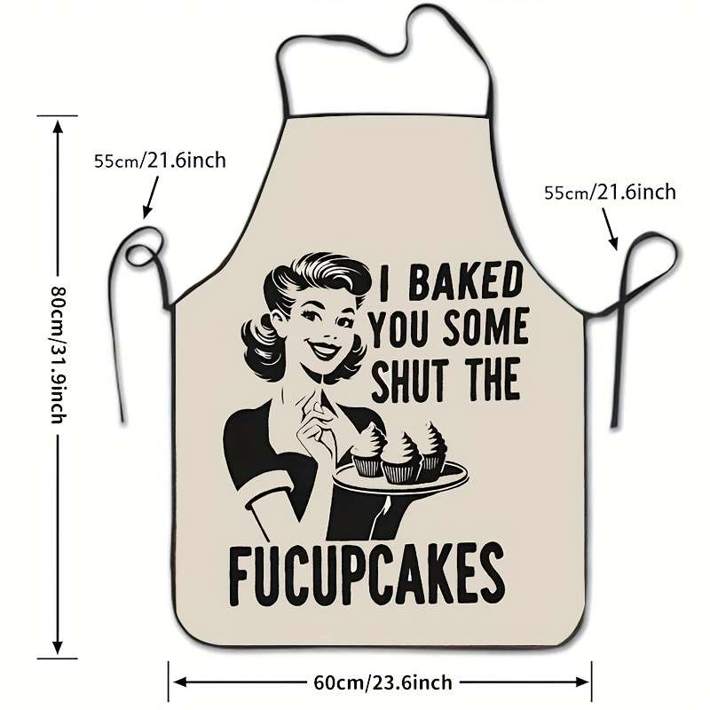 1pc Vintage-Style "I Baked You Some Cakes" Print Apron Beige with Black White Illustration