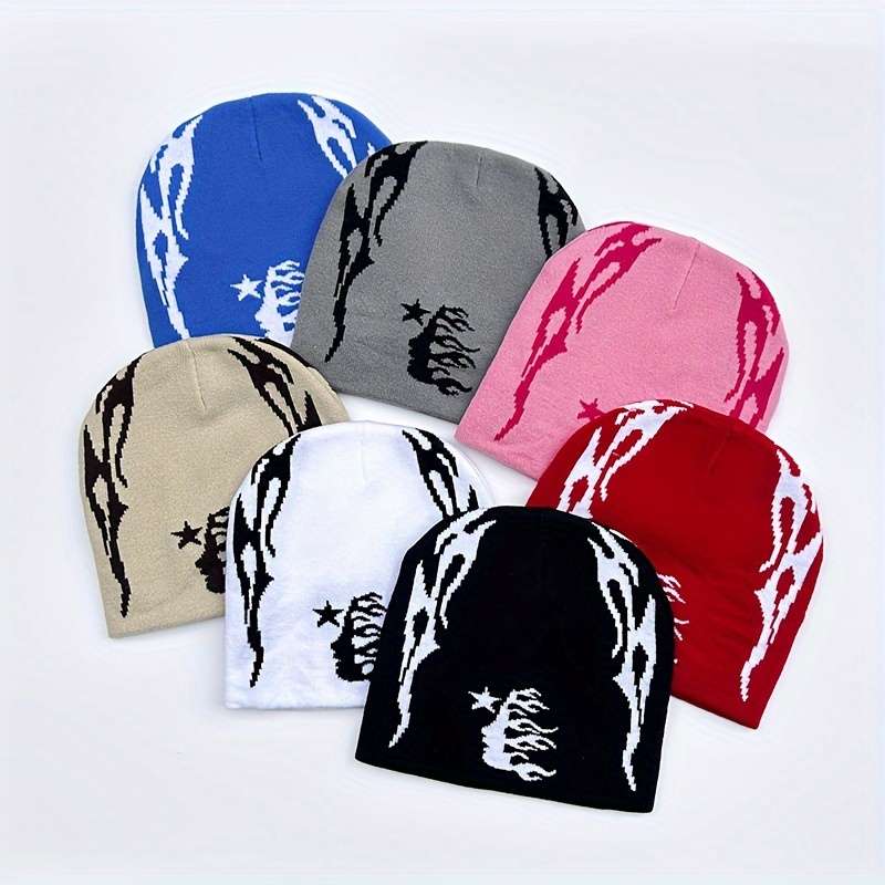 1pc Unisex Sports Skullies Beanies with Hell Star Double-Face Jacquard Design Acrylic Blend with