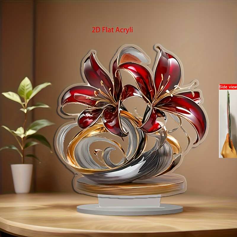 1pc 2D Flat   Blessing Health Lily Flower Desktop Decoration Suitable for Bedroom Cafe an