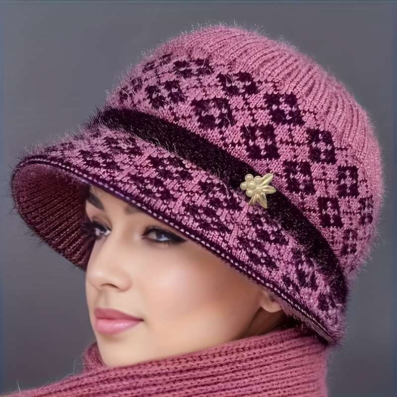 1pc Festive Fantasy Women's Knitted Hat with Pompom Ears Lightweight Color-Blocked Design Suita