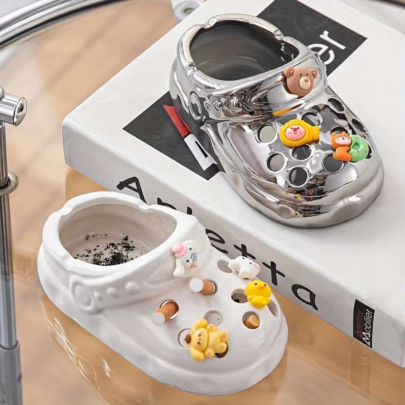 1pc Vintage Cartoon Ceramic Ashtray Oval No-Power Needed Home Decor Accent with Playful Charms