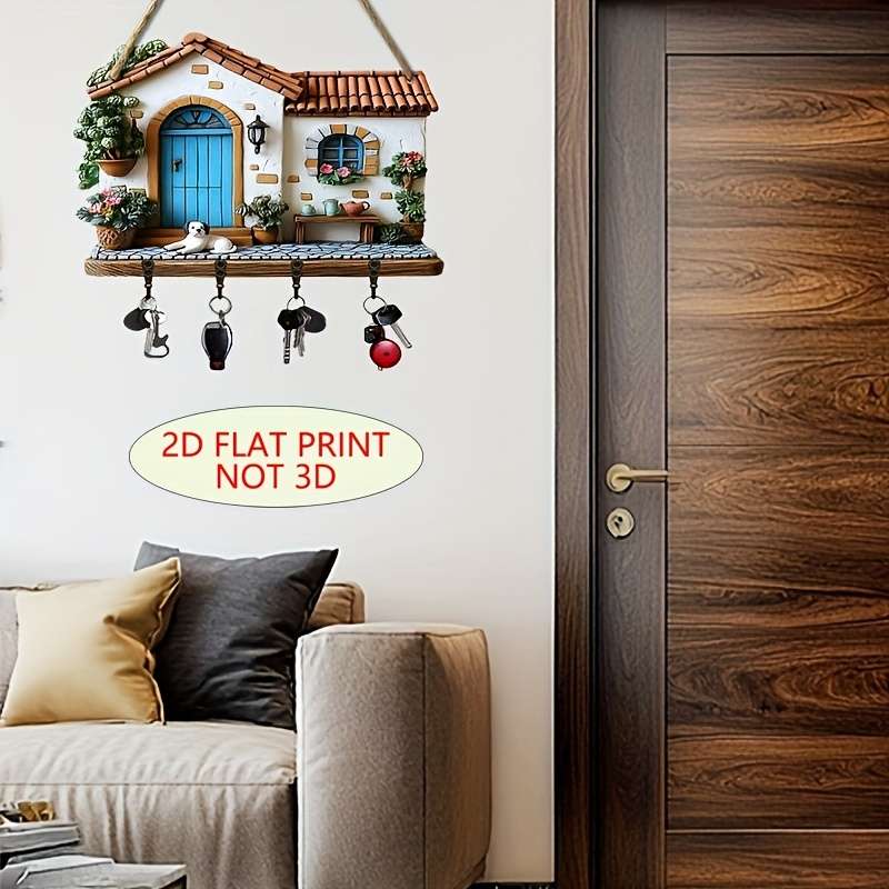 Charming Dog House Wooden Key Rack with 4 Metal Hooks Easy Wall Mount Decorative Entryway  Hallw