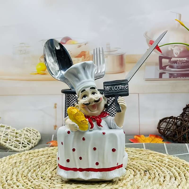 1pc Cartoon Chef Stainless Steel Towel Holder Polished Metal Kitchen Decor with Welcome Sign