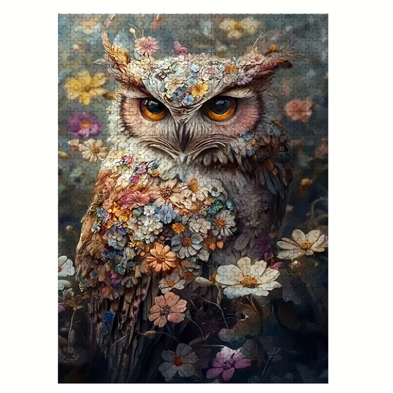1000pcs Jigsaw Puzzle for Adults Families Owl in Flowers Design Interlocking Pie