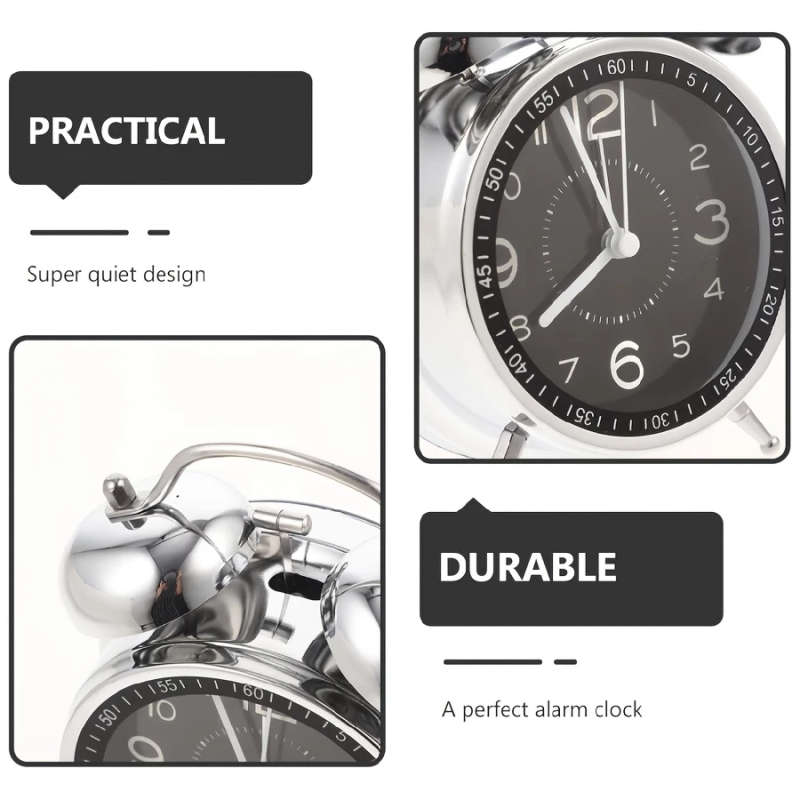 1pc Chic Metal Alarm Clock with Glass Face Luminous Silent Quartz Movement Anti-Fall Design