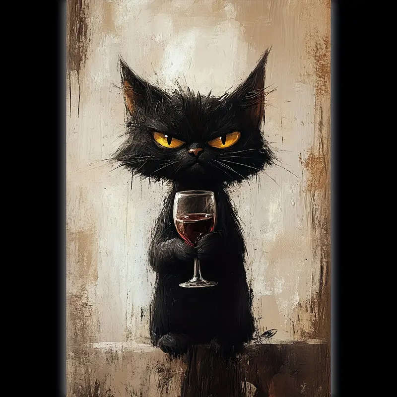 1pc Charming Black Cat with Wine Glass Canvas Print 30.48x45.72cm Unframed Whimsical Animal Art for
