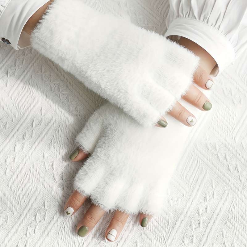 1 Pair Black White One Size Warm Gloves