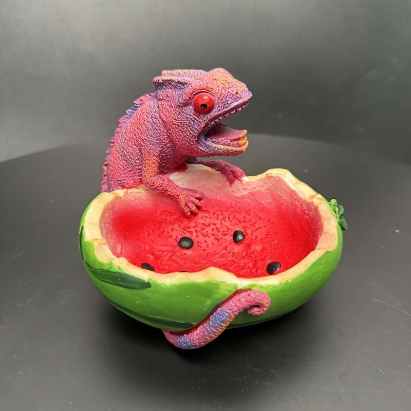1pc Modern Resin Chameleon Lizard Watermelon Shaped Ashtray Animal Theme Irregular Tabletop De