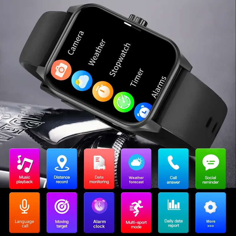 Men'S Smart Watch 4.7cm HD Full Touch Screen USB Rechargeable Silicone Strap Sports Style Pedometer
