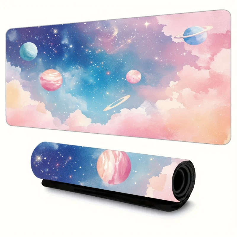 1pc 30x80cm Dreamy Galaxy Planets Design Mouse Pad Non-Slip Waterproof Washable Desk Mat