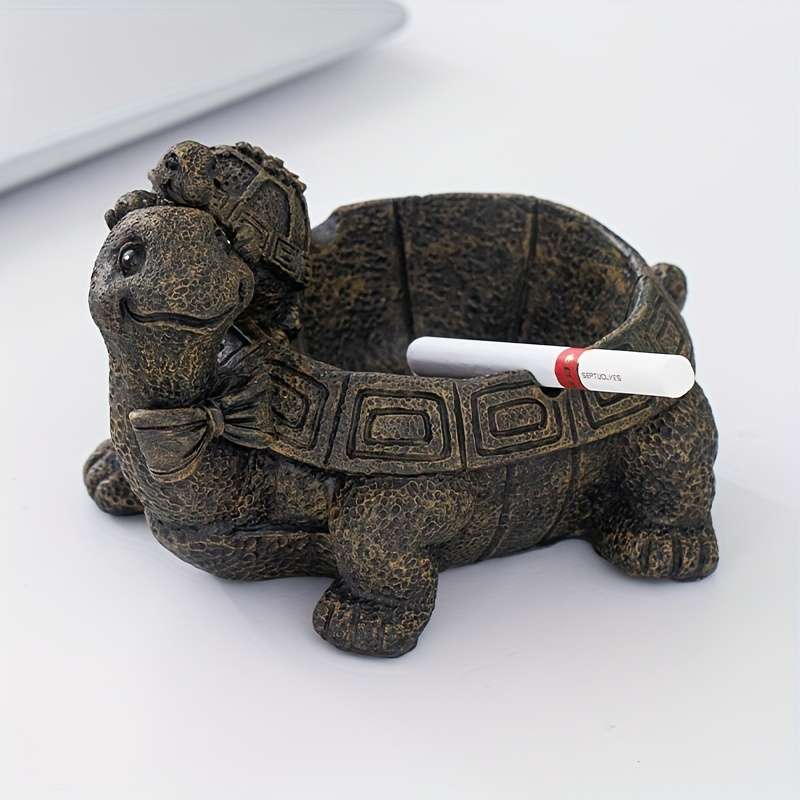 1pc Vintage Turtle Ashtray with Father and Son Design Resin Crafted Irregular Shaped Decorative