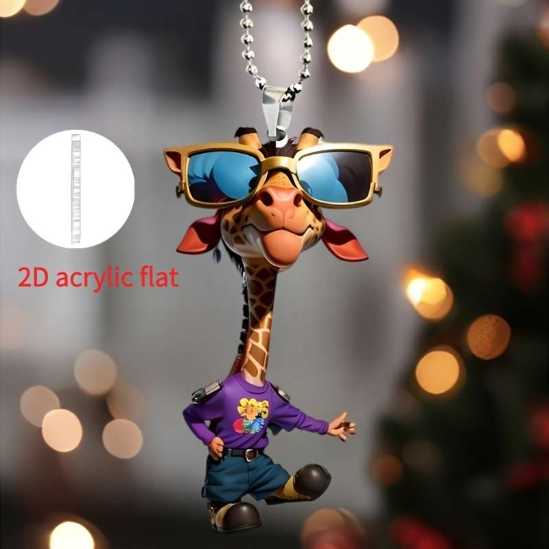 1pc 2D Flat  Car ornaments Cool Hip Hop Giraffe Car Pendant with Glasses- Fashion Accessories fo