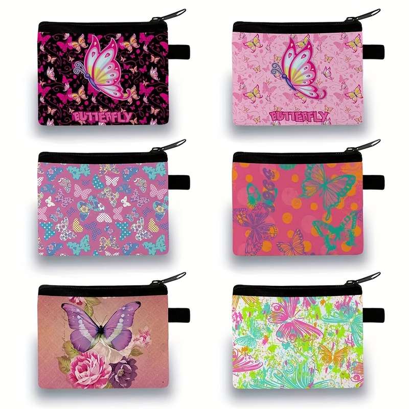 1pc Butterfly Pattern Coin Purse Cute Fashion Storage Bag Polyester Material Durable Lightweight B