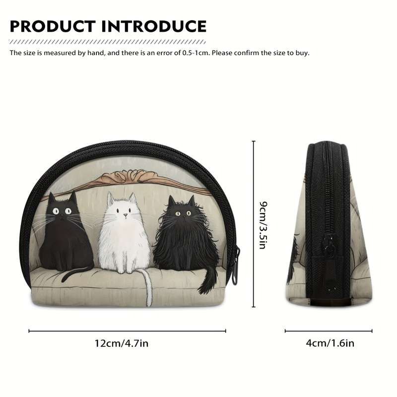 1pc Cute Cat Coin Purse Organizer Three Cats Sitting on Couch Design Compact Wallet for Coins E