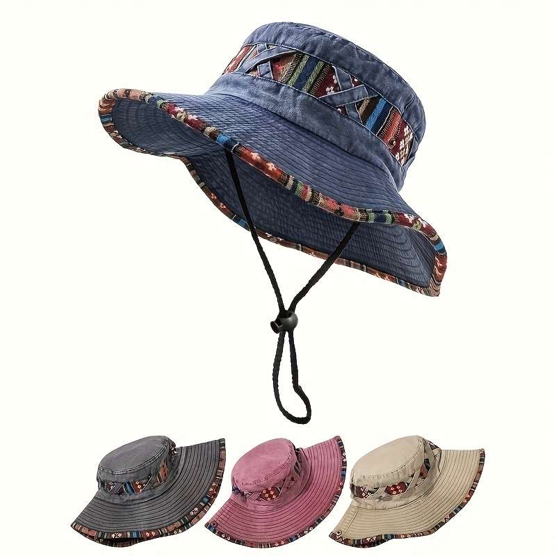 1pc Retro Denim Cowboy Hat with Adjustable Drawstring Lightweight Woven Outdoor Mountaineeri