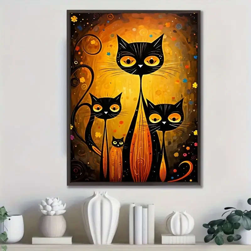 1pc Black Cat Full Moon Canvas Art Print Frameless Modern Wall Decor for Living Room Bedroom Office
