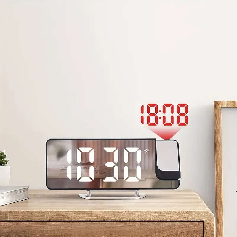 1pc Modern LED Digital Alarm Clock with Projection Temperature Display USB Powered Plastic Rectangle