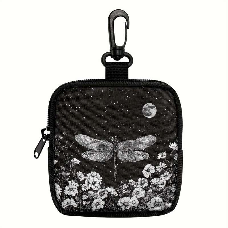 1pc Multi-Pocket Zippered Wallet Coin Purse Chic Floral Dragonfly Print Hanging Purse with Key