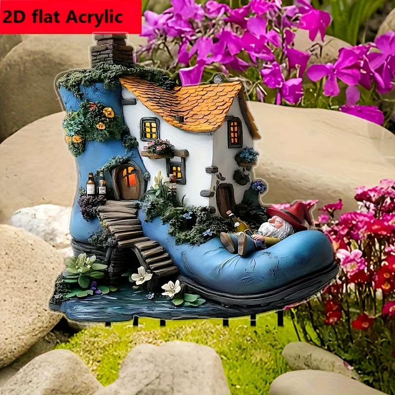 1pc 2D Flat One Piece of  Bohemian Dwarf House Acrylic Garden Plate Charming Outdoor Decoration fo