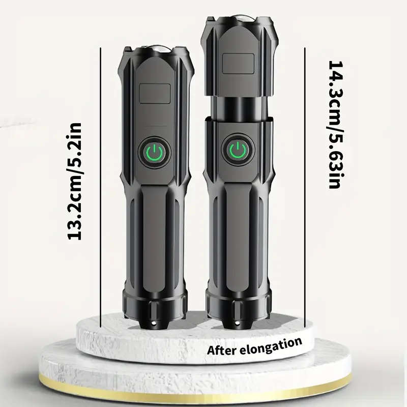 1pc Rechargeable LED Flashlight P50 Portable Telescopic Zoom 800mAh Lithium Battery USB Cable Includ