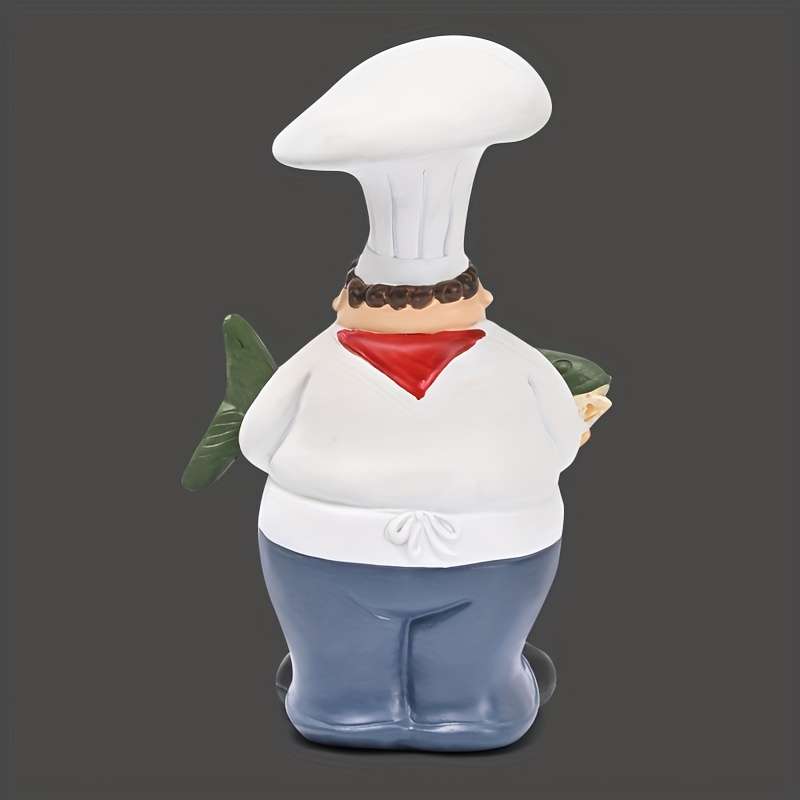 1pc Charming European Chef with Fish Figurine Rustic Resin Statue Cartoon-Style Kitchen Decor fo