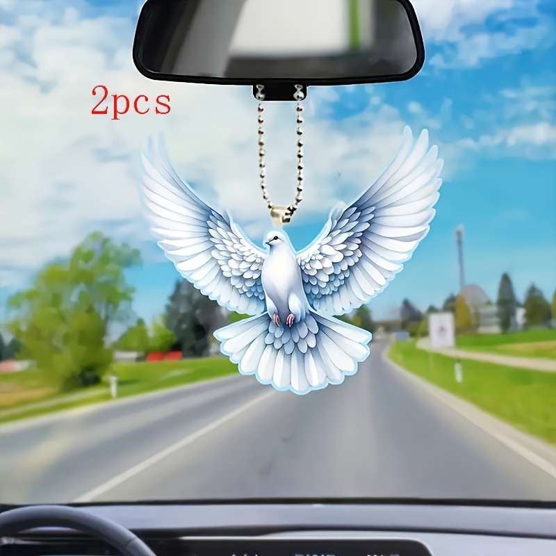 1pc 2D Flat   Blue White Dove Pendant Charms  Acrylic Hanging Decor for Car Rearview Mir