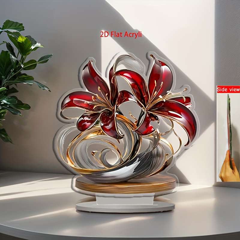 1pc 2D Flat   Blessing Health Lily Flower Desktop Decoration Suitable for Bedroom Cafe an