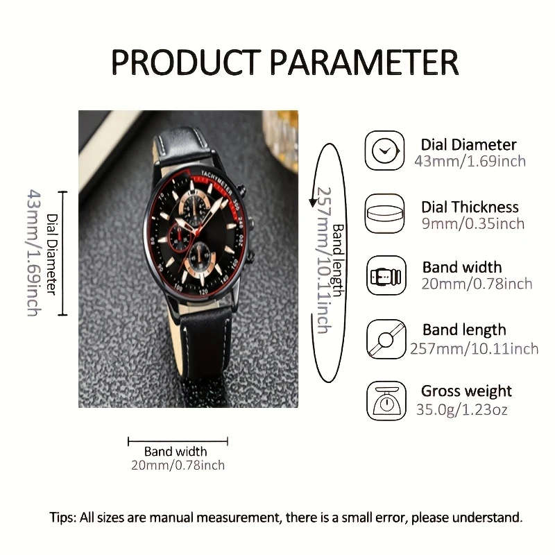5pcs Exquisite Men's Quartz Watch and Accessories Color sent randomly