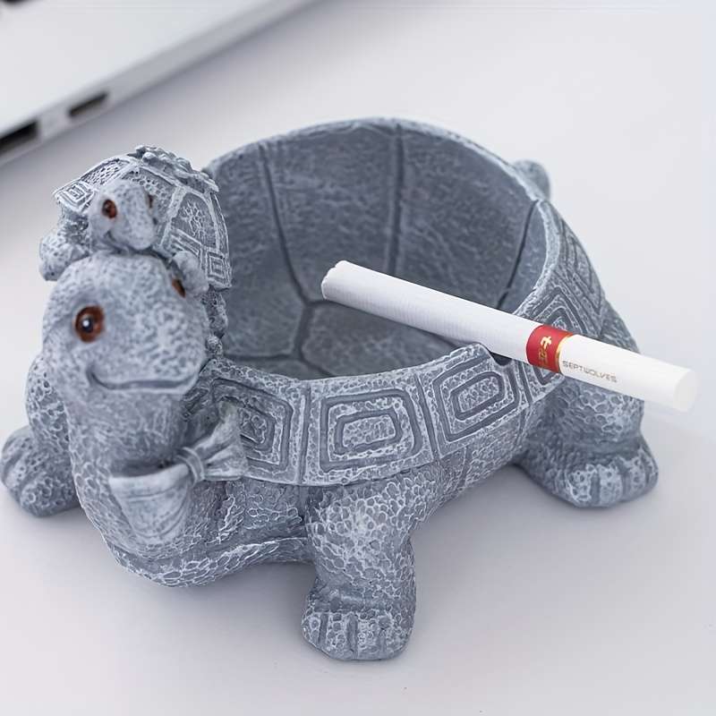 1pc Vintage Turtle Ashtray with Father and Son Design Resin Crafted Irregular Shaped Decorative
