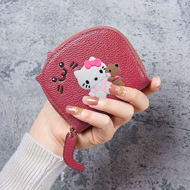 1pc Sanrio for hello kitty Mini Wallet Cute Cartoon Design with Golden Zipper Synthetic Faux Lea