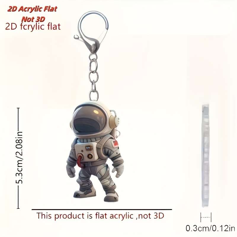 1pc 2D Flat  Astronaut Keychain Acrylic Space-Themed Charm with Metal Ring for Keys Bags Backpa