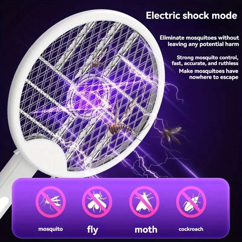 1pc USB Rechargeable Electric Mosquito Swatter Ball with Purple Light Insect Killer Foldable Design