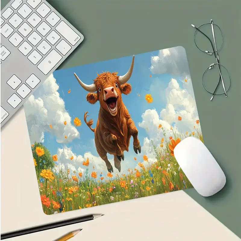 1pc 21x26cm Jumping Bull Vibrant Rubber Non-Slip Mouse Pad Colorful Fashionable Durable Work Gaming