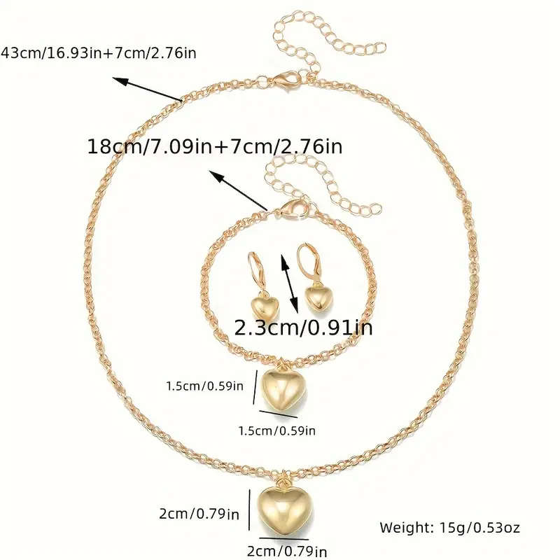 1 Pair Earrings + 1 Bracelet + 1 Necklace Jewelry Set