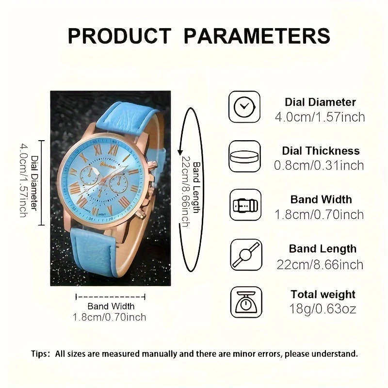 1set Elegant Quartz Wrist Watch and Jewelry Set with Shock-Resistant Round Analog-Digital Display PU