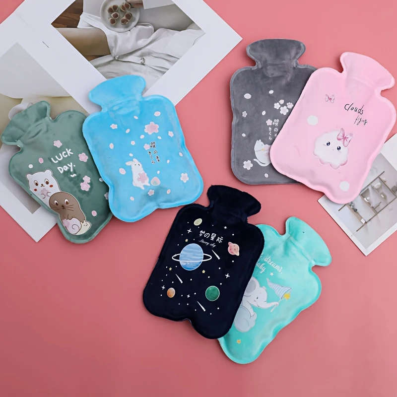 1pc Mini Cartoon Faux Plush Portable Hot Water Bottle PVC Material No Battery Required Ideal
