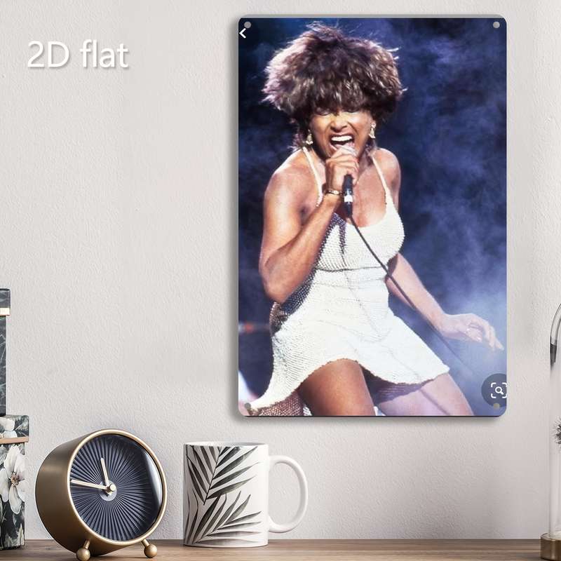1pc 2D Flat  Tina Turner Wall Art Vibrant Stage Performance Metal Sign Pre-Drilled Holes W
