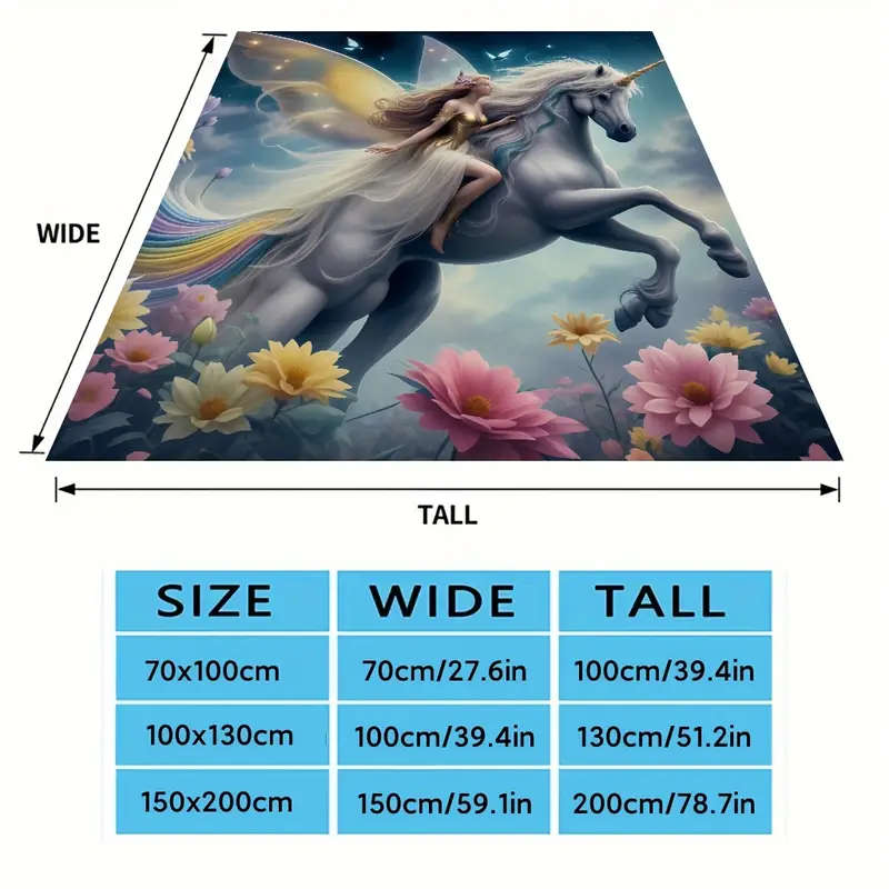 1 Romantic Unicorn and Floral Design Printed Flannel Blanket 100CM*130CM