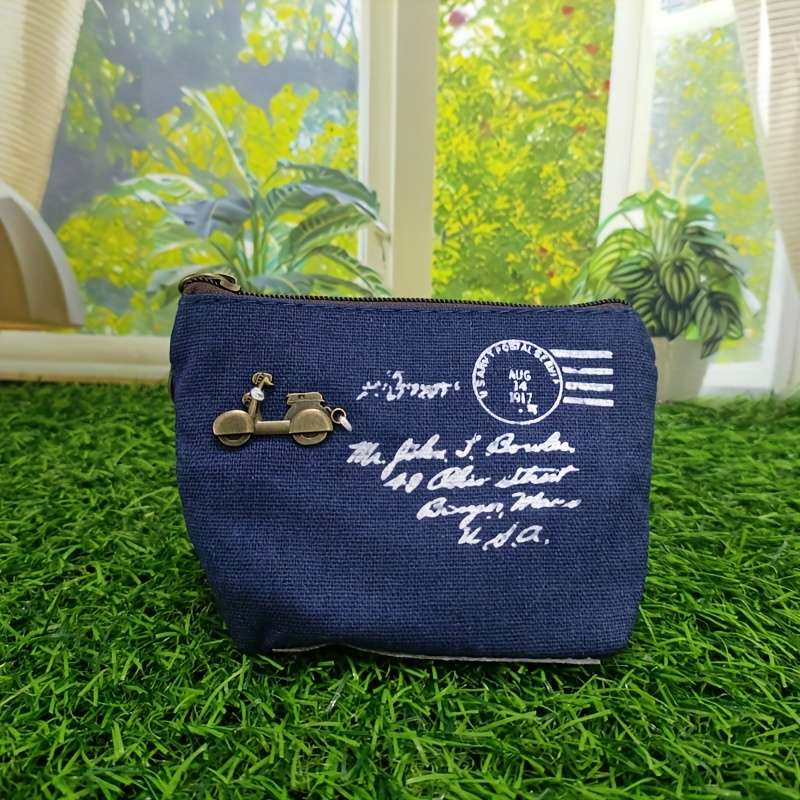 1pc Vintage-Inspired Canvas Coin Purse Makeup Bag for Women Compact Zippered Wallet with No