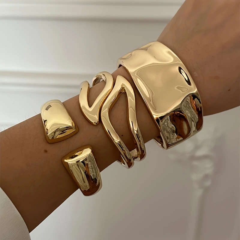 3-Piece Metal Exaggerated Bracelet Set For Women